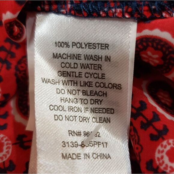 🔺️Anthropologie Fleur Bleue Red & Blue Print Popover 3/4 Sleeve Top Medium - Picture 10 of 11